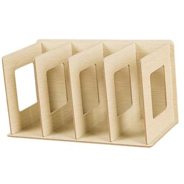 Imagem de IEUDNS Estante de madeira para livros, organizador de mesa para livros, multifuncional, moderno, portátil, para DVD, para dormitório, escritório, Bege