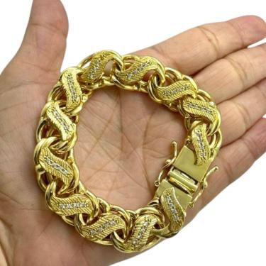 Imagem de Pulseira Friso S 16Mm Cravejada Banhado A Ouro 18K 750