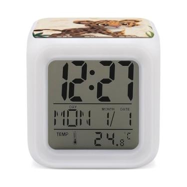 Imagem de RTFGHJS Despertador fofo bebê jaguar colorido despertador pequeno visor LED despertador digital relógio compacto relógio eletrônico para quartos cabeceira mesa prateleira tamanho único