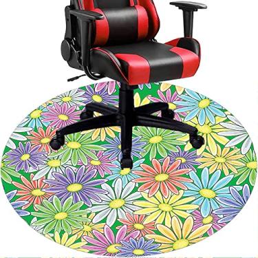 Imagem de Tapete de cadeira de escritório com flores, textura de flor, tapete de cadeira de mesa para piso de madeira de escritório em casa, protetor de piso de pilha baixa, redondo 119 cm