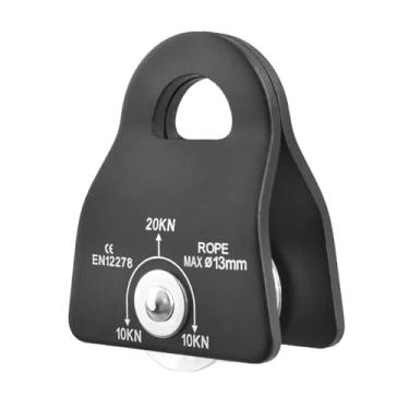 Imagem de TRIWONDER Polia de escalada micro 20kN, polia móvel de rolamento, polia de corda de rocha de olho fixo de alumínio para engate de elevação (preto)