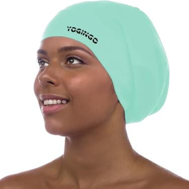 Imagem de Touca de natação extra grande - touca de natação para cabelos longos, dreadlocks, tranças, cachos e afros - touca de natação de silicone para mulheres e homens, mantenha o cabelo seco