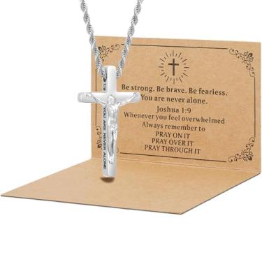 Imagem de DS Colar de cruz cristã para homens e mulheres - colares de crucifixo de aço inoxidável ouro 18K com versículo bíblico inspirador presente religioso para oração fé Jesus/Deus cristão católico joia