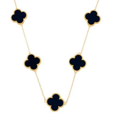 Imagem de Colar Trevo Virginia Preto Banhado A Ouro Em Aço Inxidável Presente