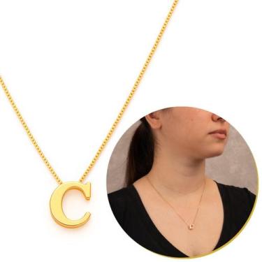 Imagem de Conjunto Colar E Pingente Letra Feminina Dourada Inicial Nome Banhado 