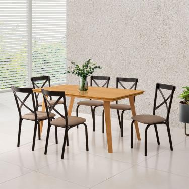 Imagem de Mesa Sala de Jantar em Madeira Maciça Millena 160x80 com 6 Cadeiras Karen Preta - Imbuia