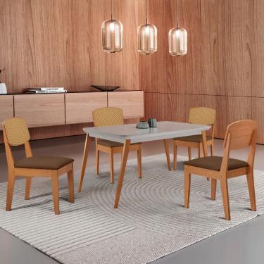 Imagem de Mesa de Jantar Copper 120cm Tampo Canto Copo MDF Vidro com 4 Cadeiras Copper Premium Moderna Mobília