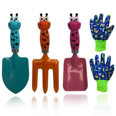 Imagem de Conjunto de luvas de ferramentas de jardinagem infantil: 3 pás lindas para trabalho de jardim infantil com 1 luva infantil para meninos e meninas
