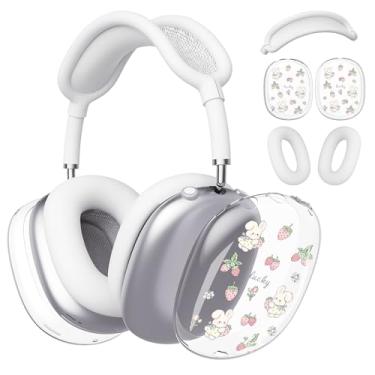 Imagem de BlHMCASE Capa de fone de ouvido para AirPods Max, capa de fone de ouvido transparente de morango, capa de silicone branca para fones de ouvido para Apple AirPods Max