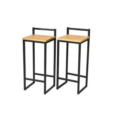 Imagem de kit 2 Banqueta Industrial Com encosto Alta Bistrô Estilo Rustica para 