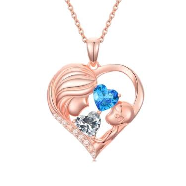 Imagem de Zoeniya Colar com pingente de coração banhado a ouro rosa para mãe e filha com 12 meses, presentes de dia das mães para mãe, pedra do mês de nascimento, joia de aniversário para mãe, esposa, namorada