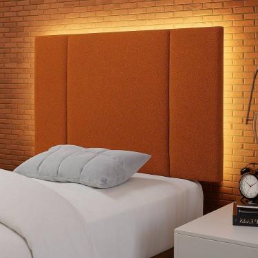 Imagem de Cabeceira Painel Cama Box Solteiro Siri 90cm com LED Bouclé Terracota - Desk Design