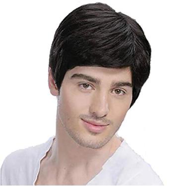 Imagem de Baruisi Peruca masculina curta preta de reposição de cabelo sintético para fantasia de Dia das Bruxas