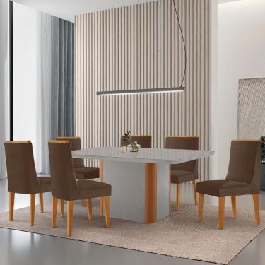 Imagem de Mesa de Jantar Isadora 180cm Tampo MDF Vidro com 6 Cadeiras Lisboa