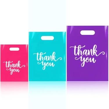 Imagem de Odseciran 200 peças de sacolas transparentes de agradecimento para negócios, pequenas, duráveis, reutilizáveis, sacolas de presente de plástico com alça para loja, 3 tamanhos pequenos para compras
