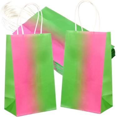 Imagem de Kolldenn 20 peças de bolsa de presente rosa e verde para lembrancinhas de festa de bruxa, rosa e verde, sacos de papel de princesa com tema de princesa, presente com alça para decoração de aniversário