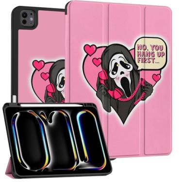 Imagem de Cabreche Capa compatível com iPad Pro de 13 polegadas M4 2024 com suporte para lápis, capa traseira de TPU (poliuretano termoplástico) para meninas, mulheres, homens, fofos, preppy, rosa, crânio