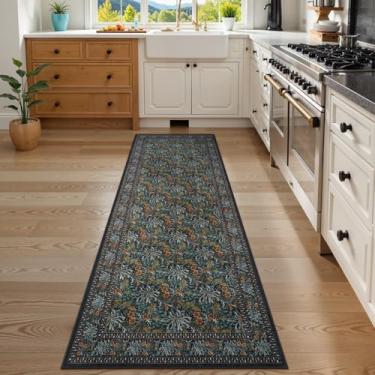 Imagem de Uphome 5 x 6 corredores para corredores, tapete lavável para corredor de cozinha, antiderrapante, tapetes macios de pêlo baixo, tapete floral botânico vintage para corredor, quarto, entrada, verde