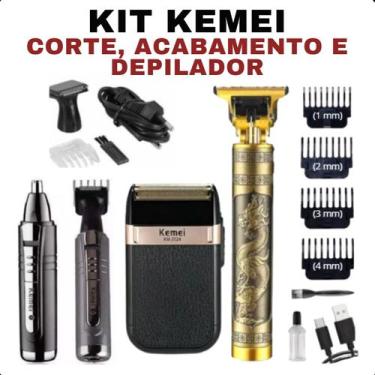 Imagem de Kit Kemei Profissional: Cortador de Pelo e Aparador Ajustável - ROMI