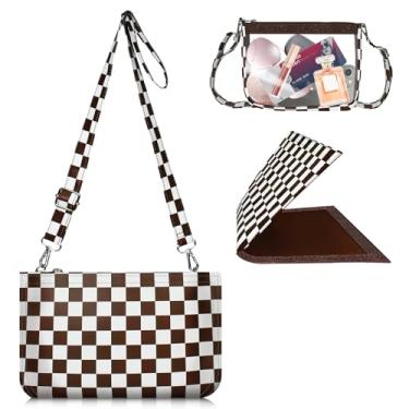 Imagem de QiuQiuQi Bolsa transparente para eventos em estádios, bolsas de ombro pequenas transparentes para mulheres, estádio vem com capa removível, Xadrez marrom-branco, Casual