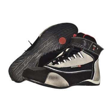 Imagem de 320AT-Bota Sport Motociclista Cano Alto Couro com protetores de borracha Refletivos (Preto Branco Alvejado, BR, Adulto, Numérico, 34)