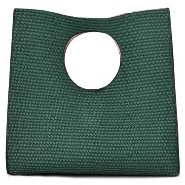 Imagem de KURGOOL Bolsas clutch de palha para mulheres, bolsas de mão de couro de tecido, bolsa de mão e bolsas de mão, bolsa de mão minimalista bolsa de praia, Verde escuro