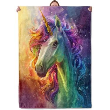 Imagem de Cobertor de unicórnio para mulheres adultas, cobertores macios e quentes de flanela para acampamento, quarto, sala de estar, sofá, decoração de viagem 127 x 152 cm