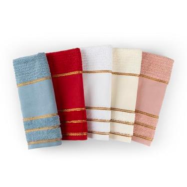 Imagem de Kit 12 Toalhas Lavabo Social de Mão p/Bordar Toalhinha Manicure Mão e Pé Fitness Academia Escolar 50x30cm 100% Algodão 400g/m² Barrado Ponto Russo Fio Dourado (BRANCO)