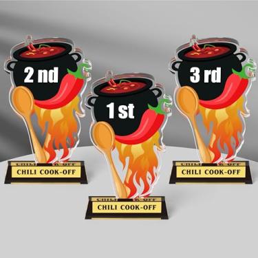 Imagem de WATINC Chili Cook Off Trophies - 3 peças 1º 2º 3º Prêmio Decorações de Acrílico Presente Medalha Presente para Competições Chili Festival, Chef Cookoff Pepper Prizes Placa de Mesa Decoração de Festa