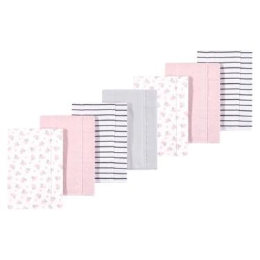 Imagem de Luvable Friends Hudson Baby, flanela para arrotar panos, pacote com 7, Rosa e cinza, 14x20 inches