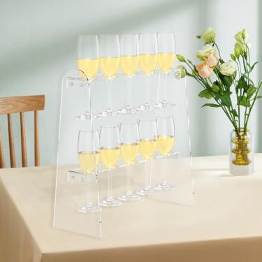 Imagem de Dojreope Suporte para flauta de champanhe de 2 níveis, suporte de acrílico para flauta de champanhe, 10 compartimentos, suporte de taça de champanhe, transparente, suporte de taça de champanhe