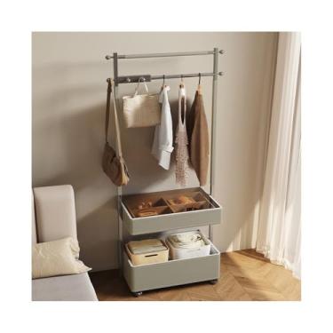 Imagem de Cabide de mesa de cabeceira de couro de aço inoxidável para quarto, cabide integrado com suporte de armazenamento de roupas (cinza claro)