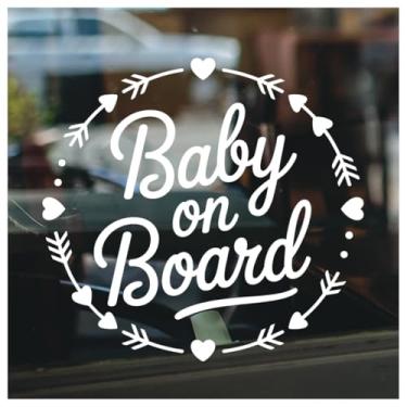 Imagem de Adesivo de vinil com design de flecha de coração fofo para janela de carro, SUV, caminhão, veículo, sinal de segurança para recém-nascido, grávida, presente, chá de bebê, decoração de revelação de