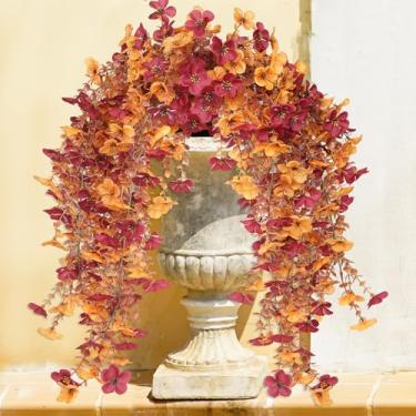 Imagem de Lotus Hills Flores falsas para pendurar para mães, 4 peças de flores artificiais de outono para plantadores ao ar livre, decoração de varanda de outono resistente a UV, flores artificiais para quintal