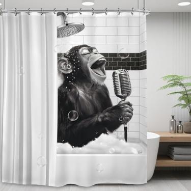 Imagem de Yookeb Cortina de chuveiro divertida de gorila cantando para banheiro, 152 cm por 188 cm, animal legal, animal, homem, hilário, vida selvagem, tecido de poliéster, 12 ganchos de plástico, decoração à