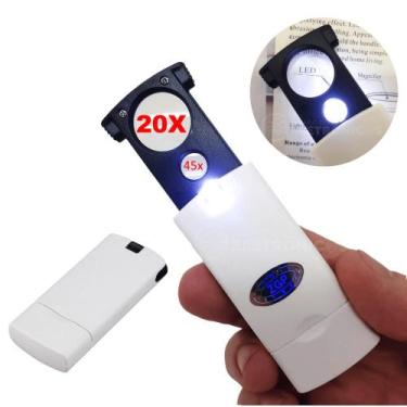 Imagem de Lupa Iluminada Com 2 Lentes Zoom 20x e 45x Com Luz LED Para Leitura - 