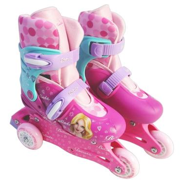 Imagem de Patins Inline Princesa Fashion Rosa 2/1 Ajustável Divertido