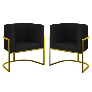 Imagem de Kit 02 Poltronas Lua Sala Decorativa Base Ferro Gold Corino Cor:preto