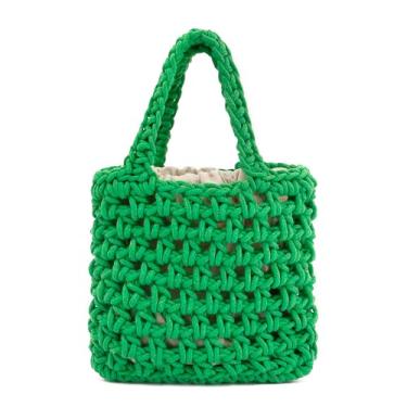 Imagem de Naimo Bolsa de praia de palha, bolsa de ombro de vime, bolsa de mão de rede de pesca, bolsa de corda de algodão, bolsa Hobo de crochê de verão, Quadrado verde