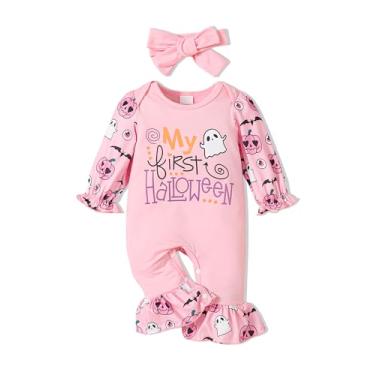 Imagem de Roupas para bebês recém-nascidas, estampa floral, macacão + macacão + body + chapéu + faixa de cabeça, Rosa-Hlw, 0-3 Months