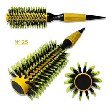 Imagem de Escova De Cabelo Térmica Amarela Cerdas De Javali Mista Madeira Ref. 2
