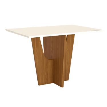 Imagem de Mesa de Jantar Retangular com Tampo de Vidro Danielly I Off White e Nature 120 cm