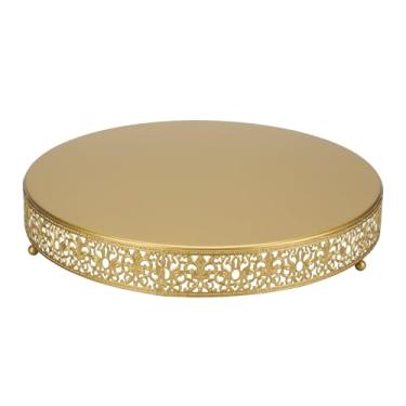 Imagem de KVMORZE Suporte de bolo dourado de 39,8 cm, suporte redondo de metal, para cupcake e sobremesa, suporte para exibição de bolos, bandeja de frutas para decoração de mesa de doces para festa de