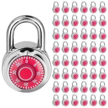 Imagem de HZSY Cadeado de combinação pacote com 48, cadeado de combinação de mostrador fixo com diferentes combinações, 5 cm de largura. Toca-discos vermelho, cadeado para academia e armário, escola, caixa de