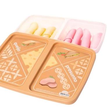 Imagem de Pote Retangular Presunto e Queijo com 2 Divisórias Plasútil NOVA versã