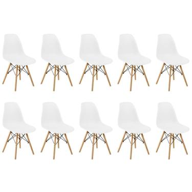 Imagem de Conjunto 10 Cadeiras Charles Eames Eiffel Wood Base Madeira Branca
