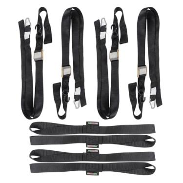 Imagem de MOTO4U Cinto de amarração de 3,8 cm x 2,8 m Tiras de amarração resistentes com fivela ajustável com gancho em S e gancho de pressão para reboques de motocicletas e barcos (um par)