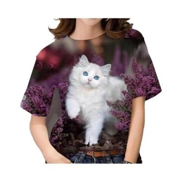 Imagem de Camiseta Feminina Plus Size com Estampa 3D de Gato Kawaii - Estilo Har