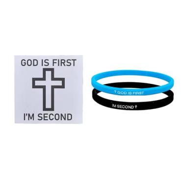 Imagem de Cuullboo Pulseira GOD IS FIRST FIRST, GOD IS FIRST IM SECOND, pulseira inspiradora de versos da Bíblia com cartão de papel requintado, pulseiras de borracha de fé cristã para homens e mulheres, Medium