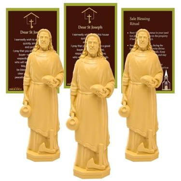 Imagem de Estátua de São José para venda de casa, estátua de São José baseada na fé com cartão de oração para venda de casa, ideal para vender casas, atividades religiosas (marfim, 10 cm, 3 peças)
